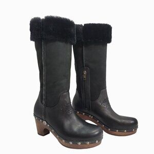 Ugg Australia Knee High Boots 7 Jemma Clogs Sheepskin Black